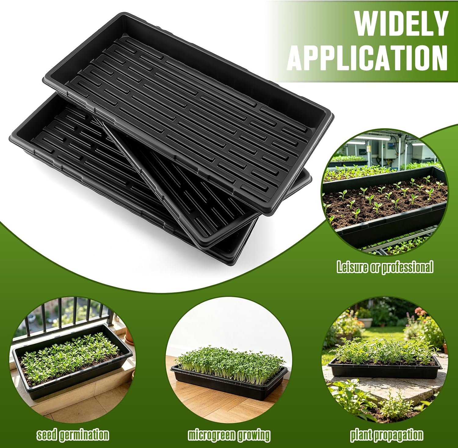 CMOOD 10 Pack 1020 Trays Heavy Duty Extra Thick Seed Starting Trays, Plant Trays for Seedlings, Plant Germination