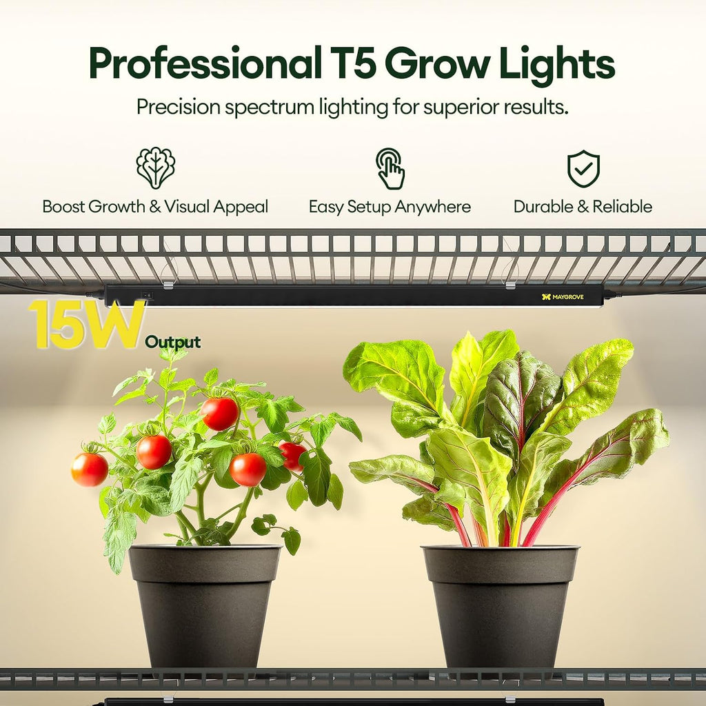 T5 Grow Lights for Indoor Plants 2FT, Red-Enhanced Full Spectrum 5000K Grow Light, 60W(4 x 15W), Grow Light Strips for