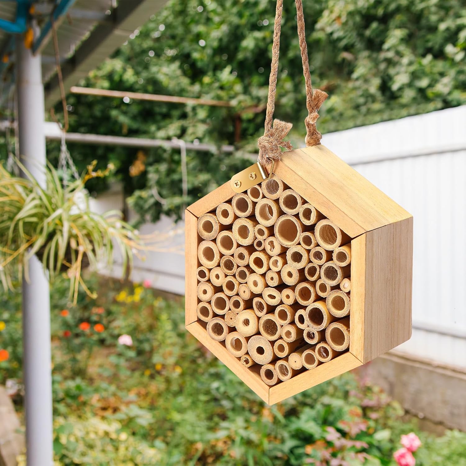 Leinuosen Mason Bee House Crafts for The Garden Handmade Natural Wooden Bees Hive with Dly Painting Kits Bees Hotel
