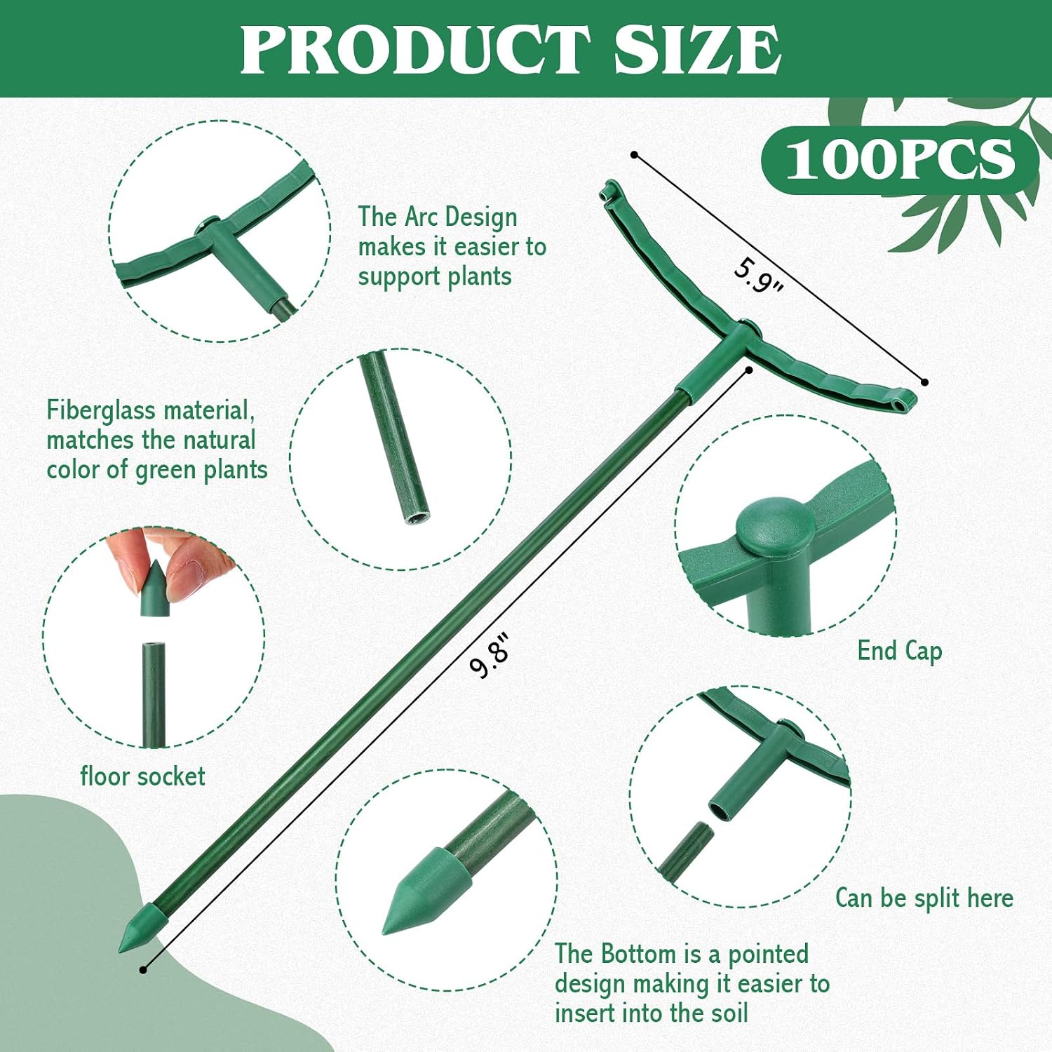 100 Pcs Plant Support Stake 5.9" W X 9.8" H Half Round Plant Cage Stackable Garden Flower Support for Indoor Outdoor