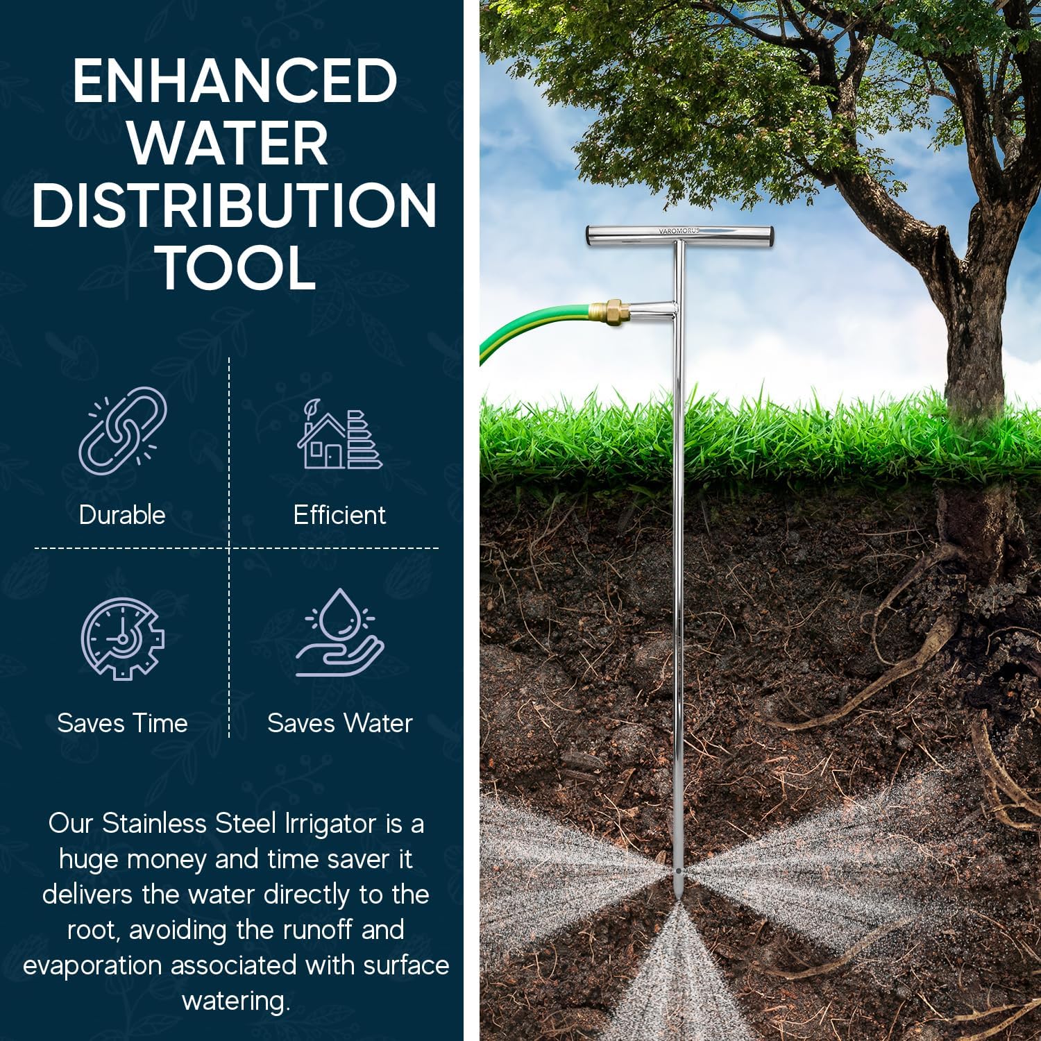 Varomorus Stainless Steel Deep Root Feeder for Tree Watering Spike Tool Irrigation for Outdoor Plants System Wand