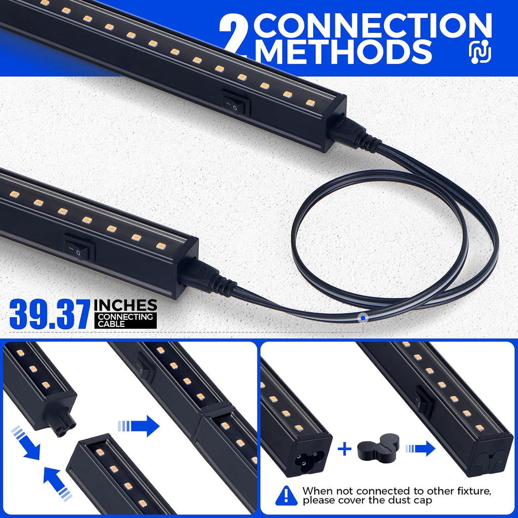 Barrina Grow Lights for Indoor Plant, T5 1FT Full Spectrum, Yellow, 4 Packs | Black Cover LED Grow Light Strips