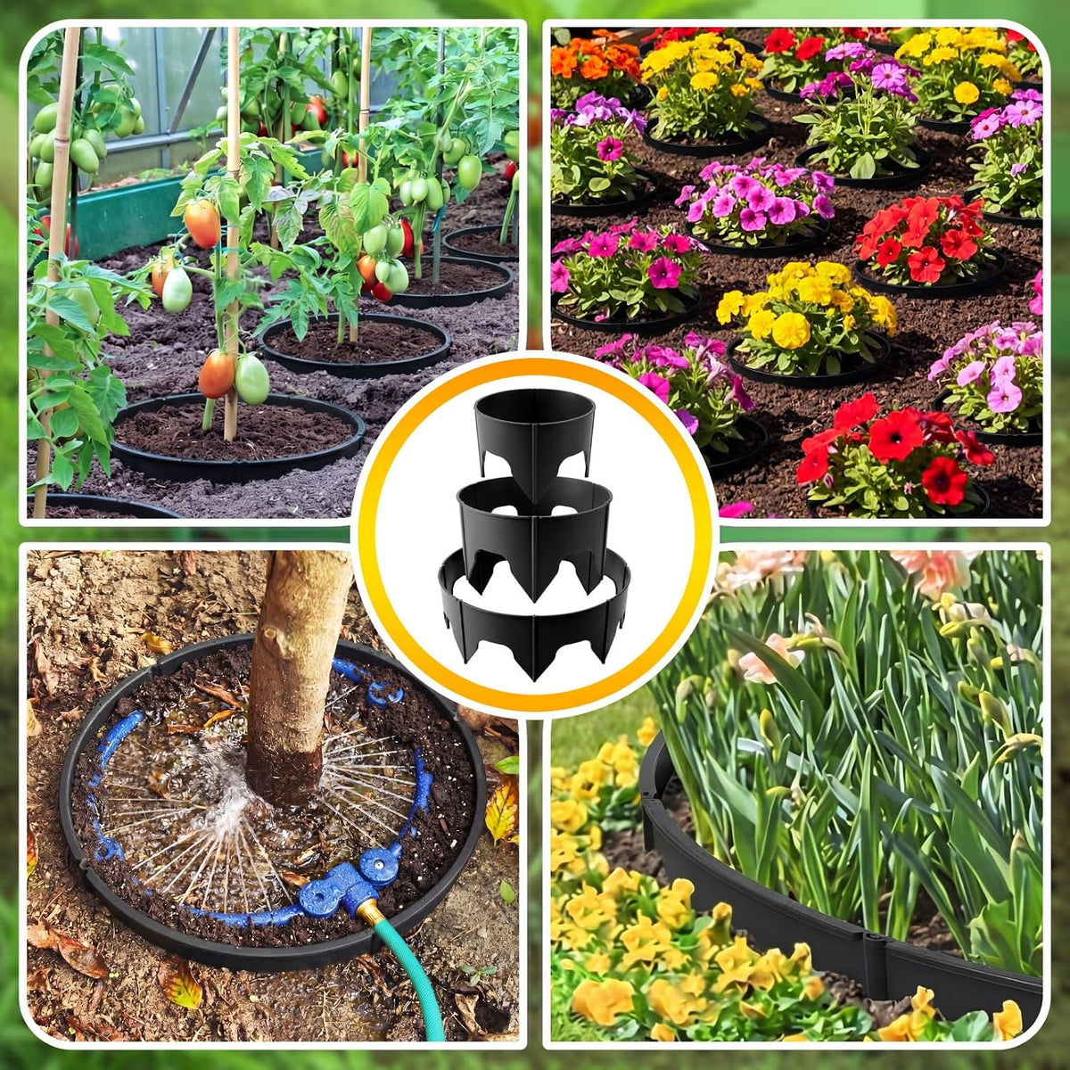50 Pcs Planting Grow Rings, Diameter Range 8.2-15.7 Inches, Adjustable Interlocking Plant Support Rings with Mallet