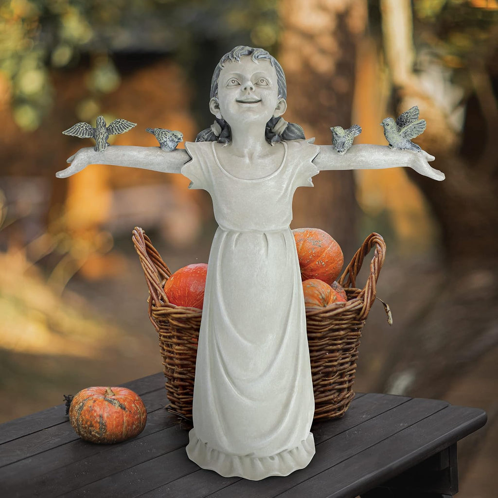 Design Toscano Basking in Glory Little Girl with Birds Outdoor Garden Statue, Medium, 16 inches tall, Cast Stone Resin