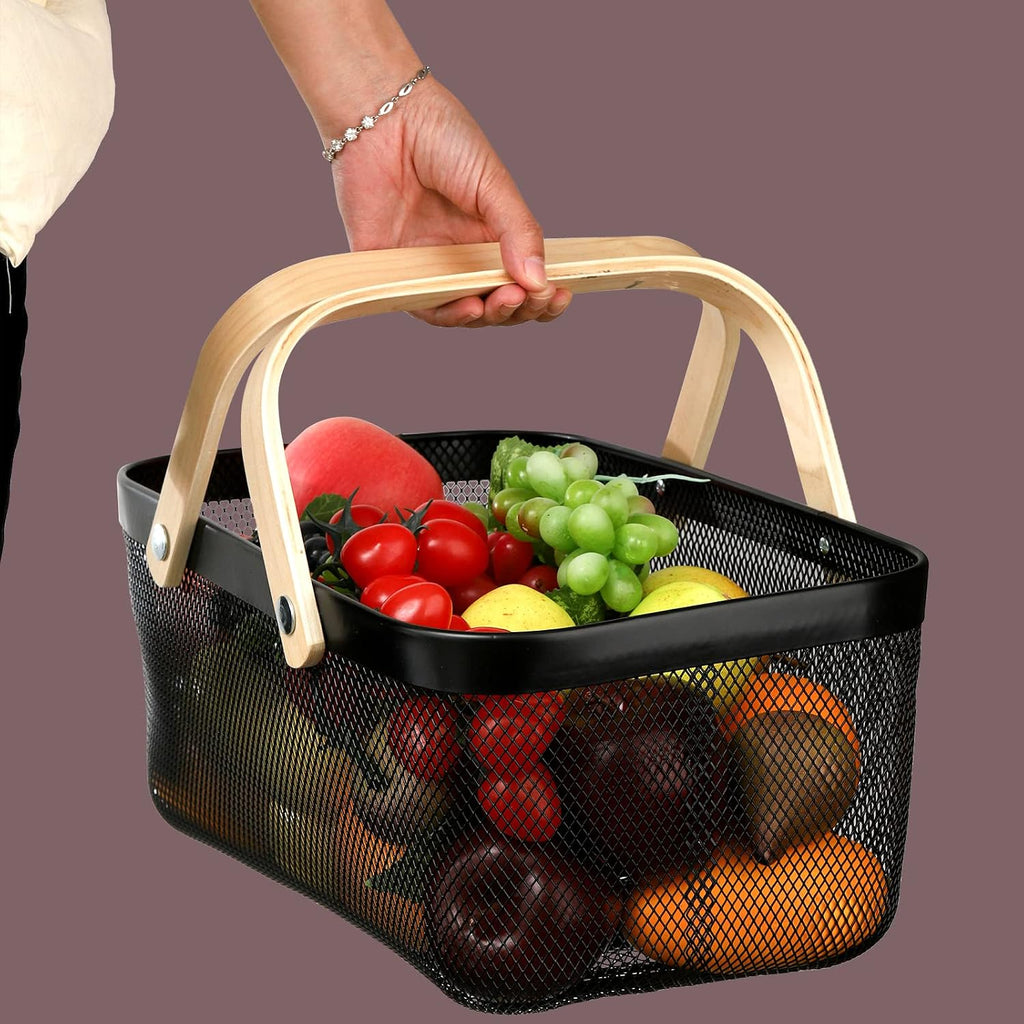 Mesh Storage Basket with Handle, Garden Harvest Basket, Mesh Fruit Vegetables Gathering Basket Bin, Multi-functional