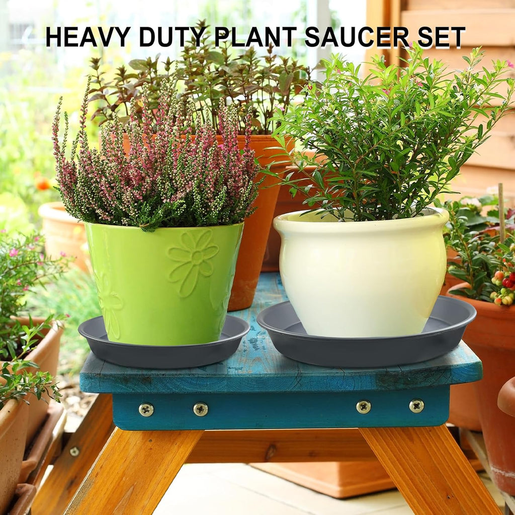9 Pack Gray Plant Saucer Set, 8 10 12 Inch Heavy Duty PP Plant Saucers | Multi Size Plant Saucers for Small, Medium &