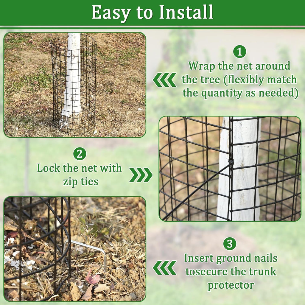 12 Pack Tree Protectors from Deer, 16.5 ''H Pre-Curved Tree Trunk Protector | with Zip Ties Metal Stakes and Gloves