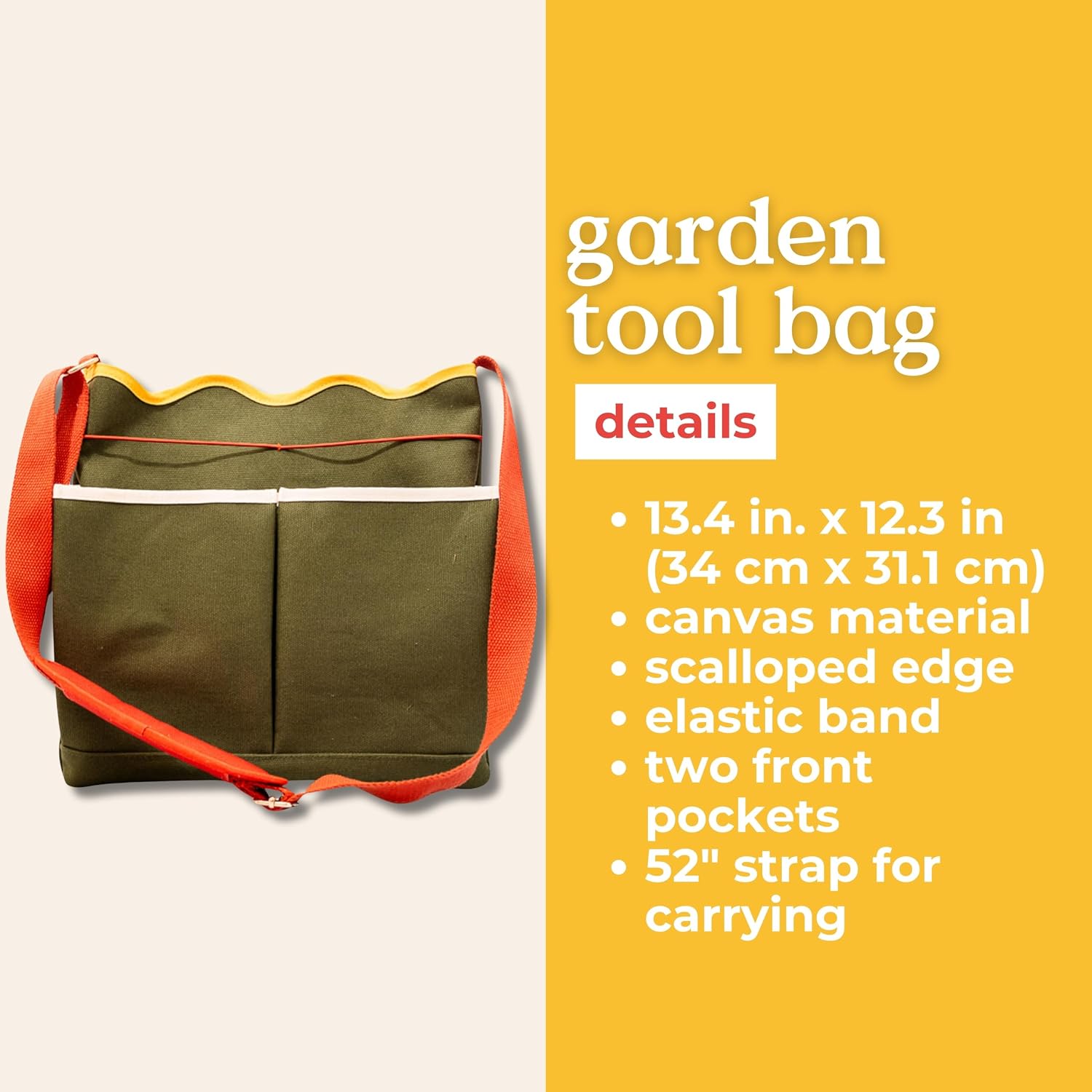 ban.do Garden Tool Bag, Cotton Canvas Outdoor Bag with EVA Lining and Scalloped Edges, Colorblock