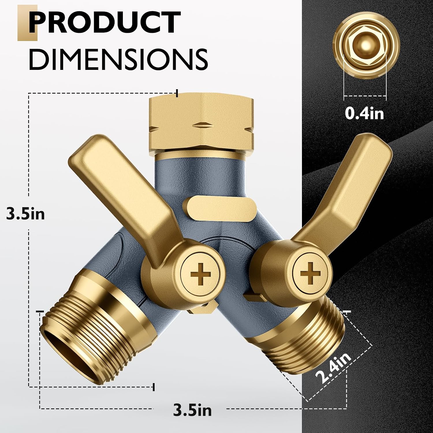 Garden Hose Splitter 2 Way Heavy Duty, Water Hose Bib Splitter with Shutoff Valves, Full Metal Body Y Hose Connector