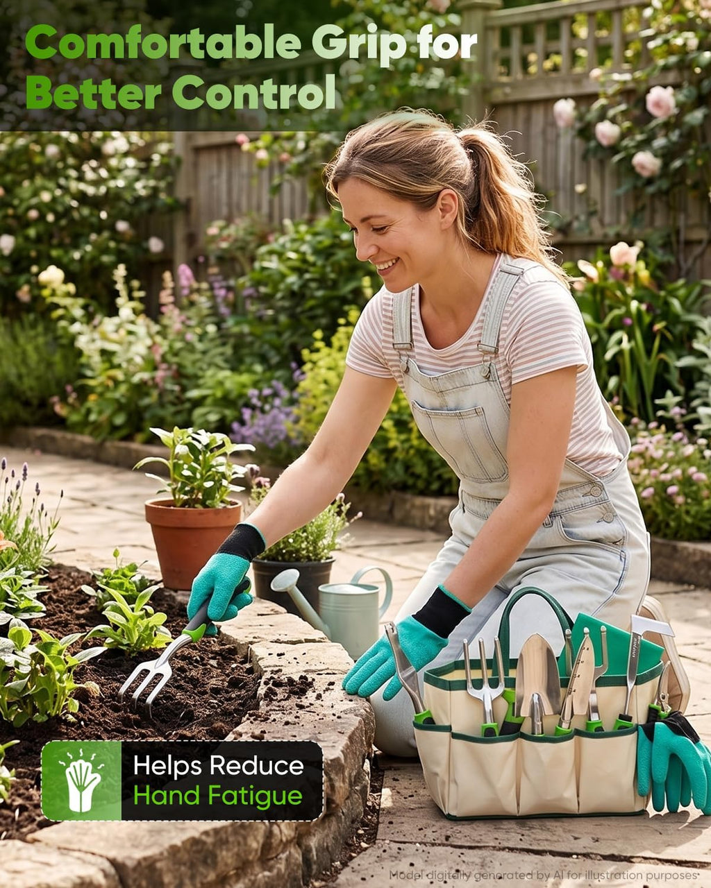 Garden Tool Set Gardening Tools - Heavy Duty Aluminum Tool Kit with Non-Slip Handle, Gardening Gloves and Tool Bag for