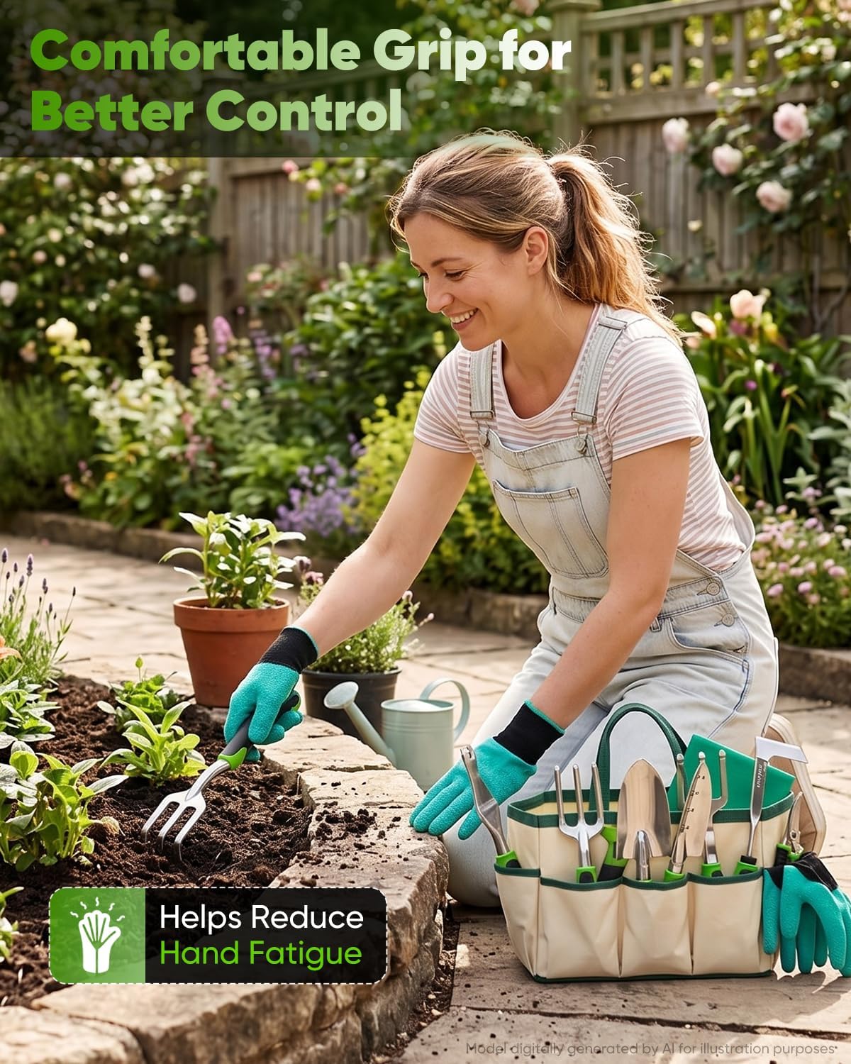 Garden Tool Set Gardening Tools - Heavy Duty Aluminum Tool Kit with Non-Slip Handle, Gardening Gloves and Tool Bag for