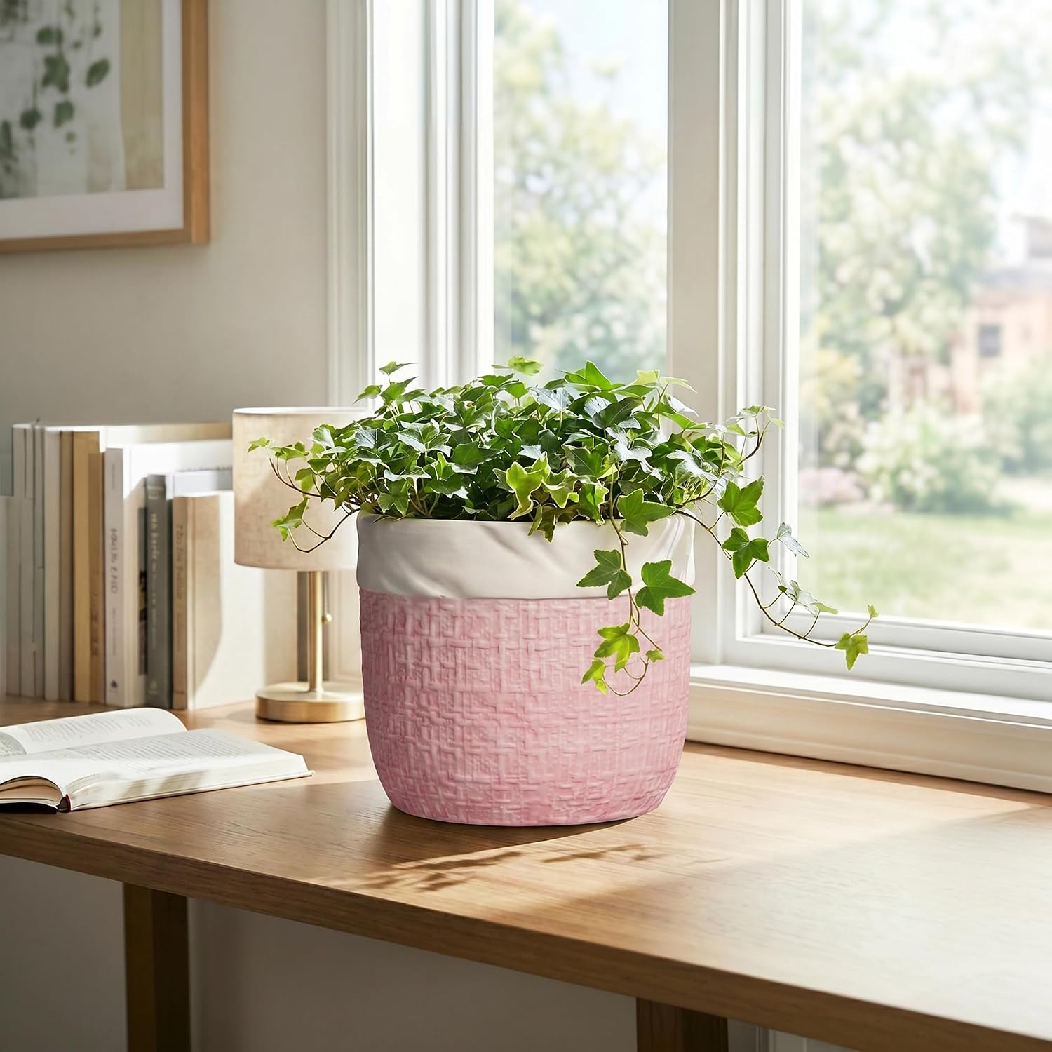 Ceramic Plant Pots, 8 Inch Planter, Round Pots for Plants, Pink | Decorative Unique Flower Pots for Indoor Plants, Boho