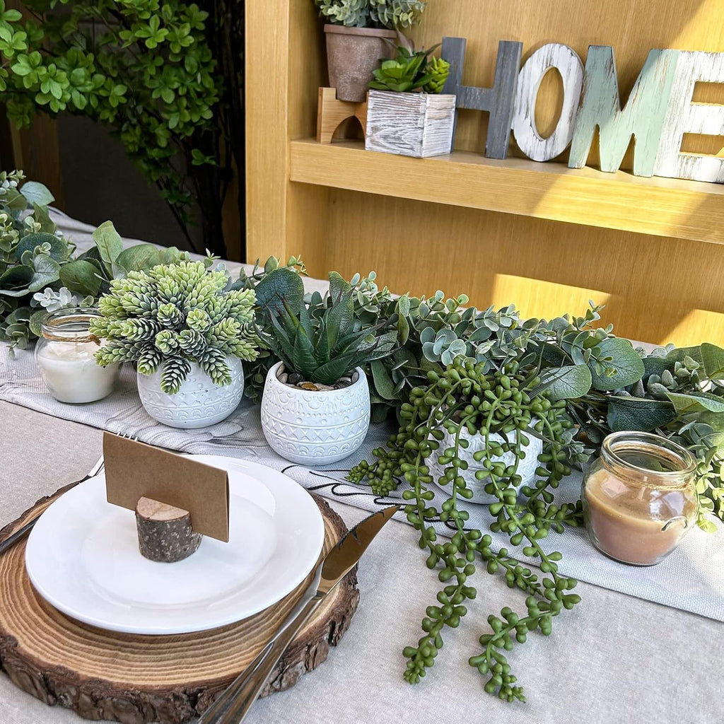 Winlyn 3 Pcs Assorted Small Potted Succulent Plants Artificial Aloe Hanging Succulent in White Geometric Concrete