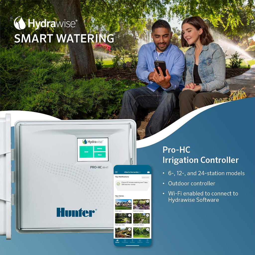 Hunter PRO-HC WiFi Sprinkler Controller, 6 Zone Smart Irrigation Timer | Indoor/Outdoor 6 station smart irrigation