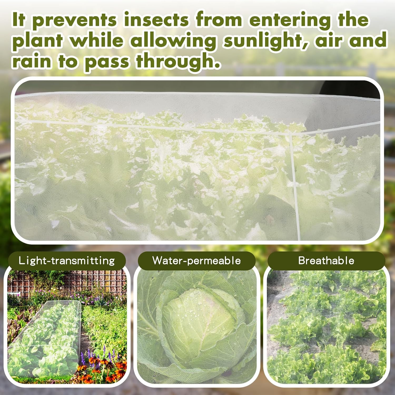 Woanger 3 Pack 8 x 4 x 2 ft Heightening Garden Netting for Raised Beds Plant Covers for Garden Protection Fine Mesh