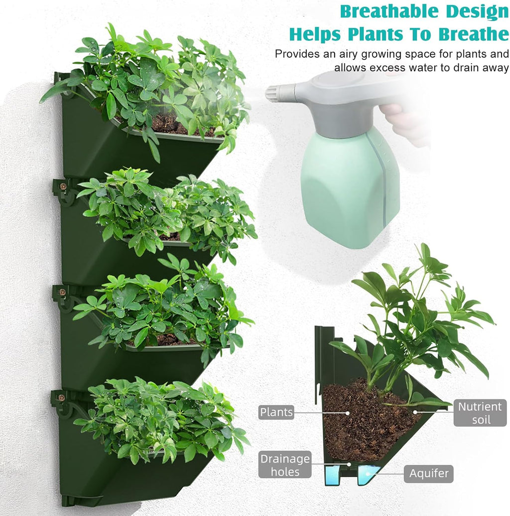 Vertical Wall Planter, 4 Packs Self Watering Wall Planters for Indoor with 3 Pcs Garden Tool Set Vertical Planter Tower