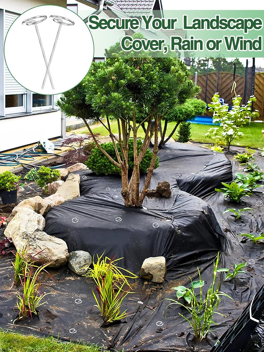 ANPHSIN 100 Pcs 7 Gauge Thickened Graden Fabric Stakes, 6in | Heav-duty Galvanized Landscape Staples, Circle Top Ground