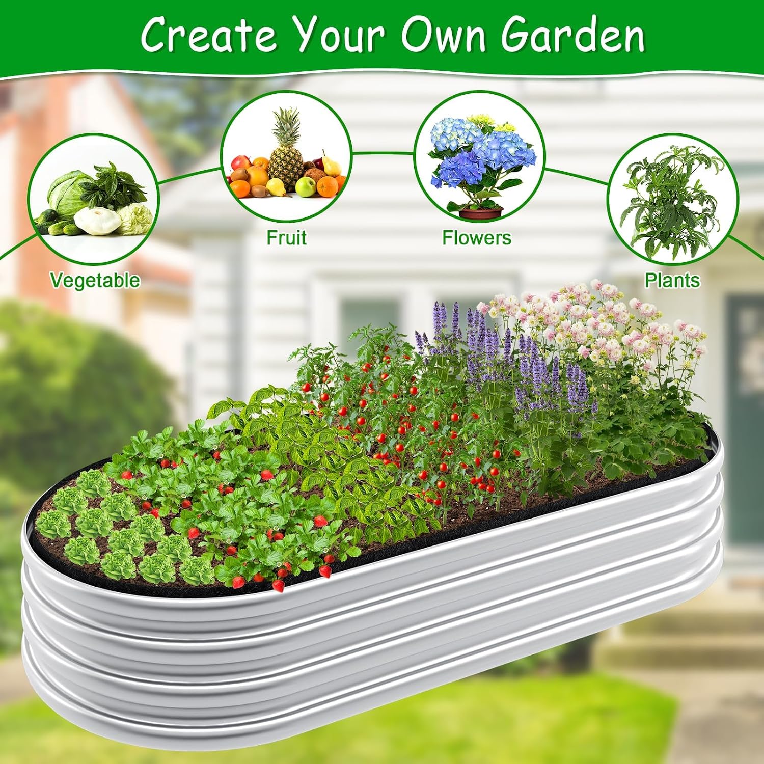 4x2x1FT Raised Garden Bed Liner for Gardening Outdoor, 2mm Thick, Oval | Fabric Garden Grow Bed Bags for Outdoor Metal