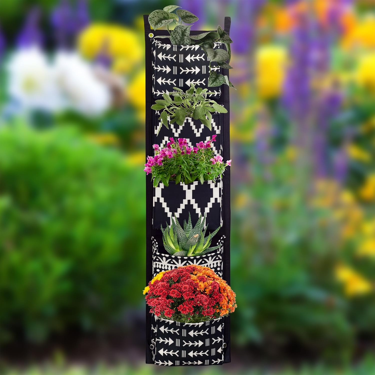 Esterno Boho Fabric Hanging Planter (3 Sets of 5 Pockets); Vertical Hanging Herb/Flower Planter
