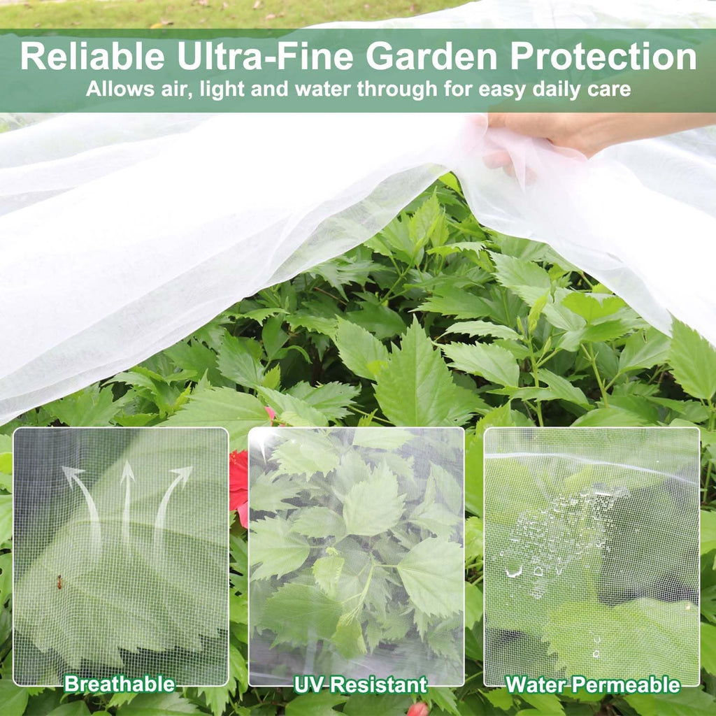 KLEWEE Garden Netting Kit for Raised Beds, 10x33ft Ultra Fine Mesh Netting | 6 Sets Fiberglass Garden Hoops, Garden Bed