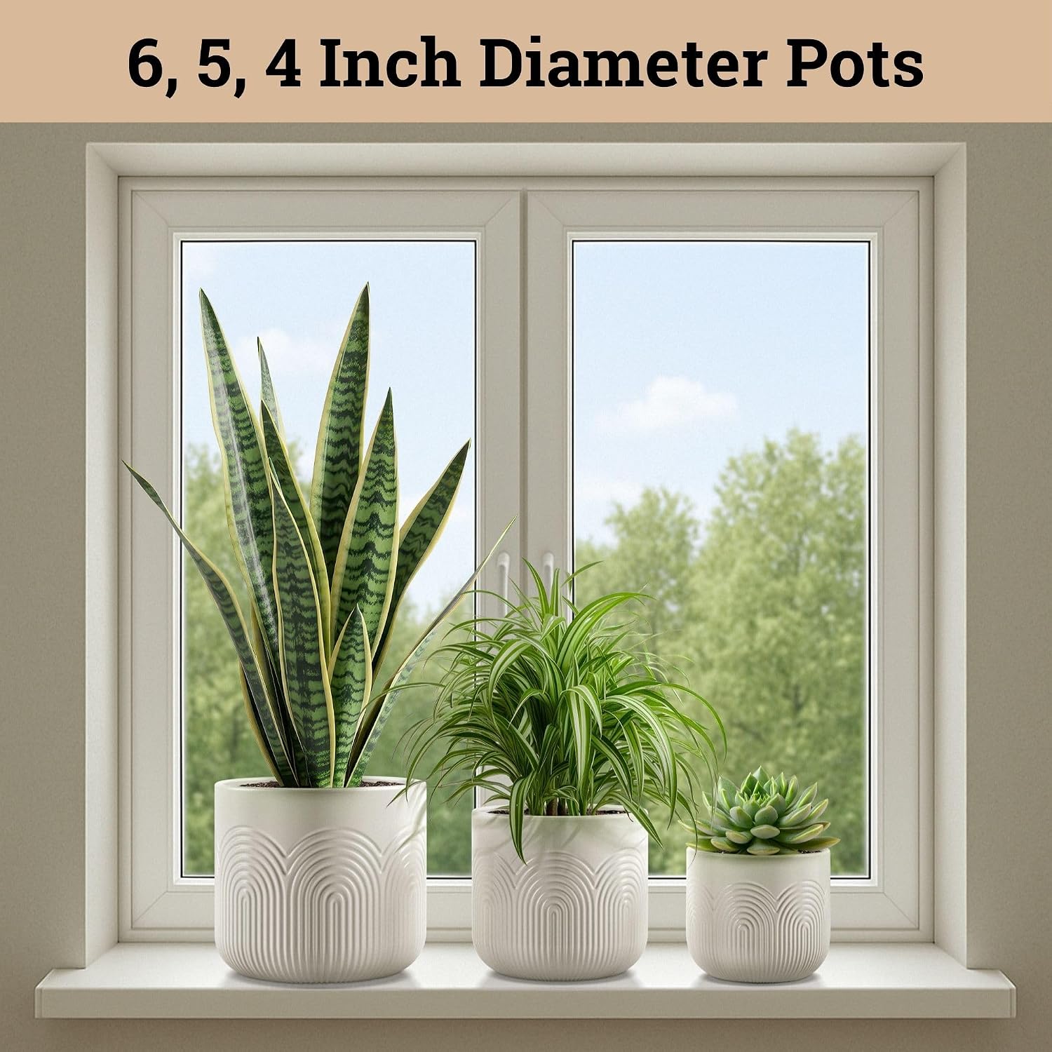 Ceramic Pots for Plants Set of 3, 6, 5, 4 Inch Diameter with Drainage Holes | Thick Durable Ceramic Pots, Plant Pots