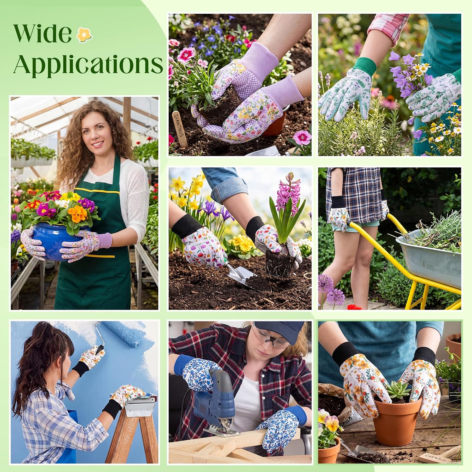 Cutecrop Garden Gloves for Women 9.5" Floral Gardening Gloves Lightweight and Machine Washable Gift for Gardeners PVC