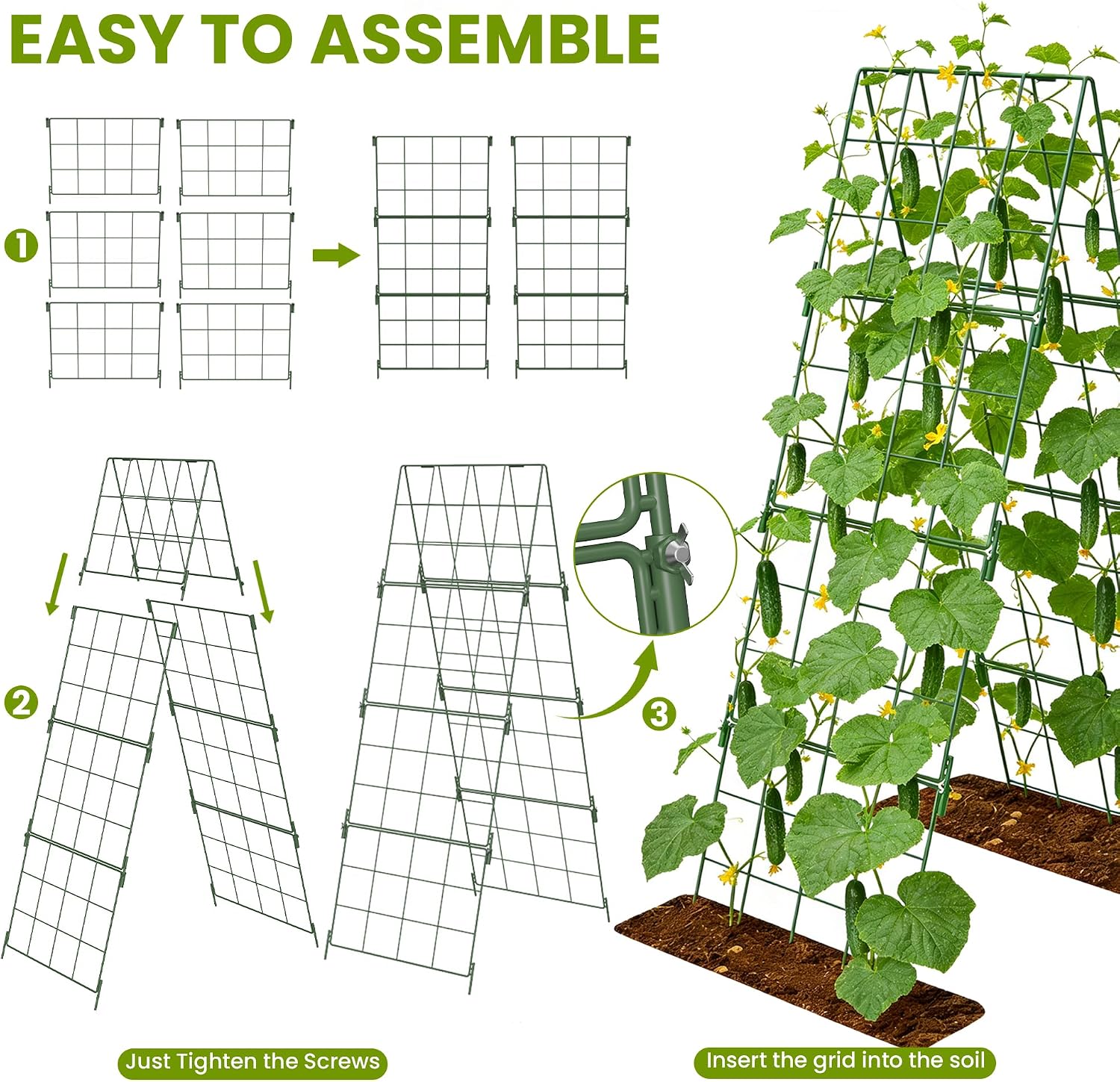 2 Pack Heavy Duty Adjustable A-Frame Trellis for Climbing Plants,48"x16", Rust-Proof Metal Garden Trellis with Dense
