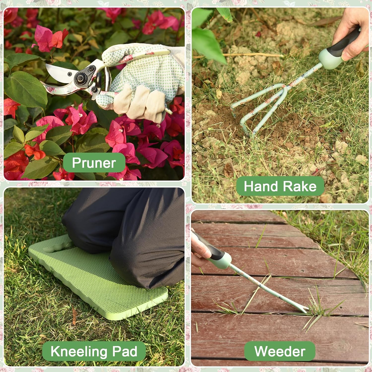 Gardening Tools, WisaKey 10 Piece Heavy Duty Garden Tools Set with Handle, Durable Fashion Garden Organizer Handbag