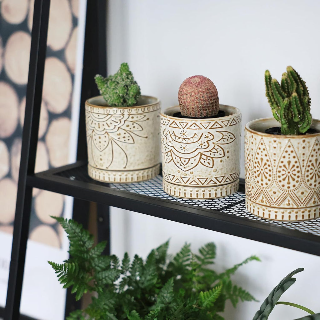 Gepege Ceramic Succulent Pots, 4 Inch Small Plant Pots with Drainage | Ceramic succulent pots with drainage holes