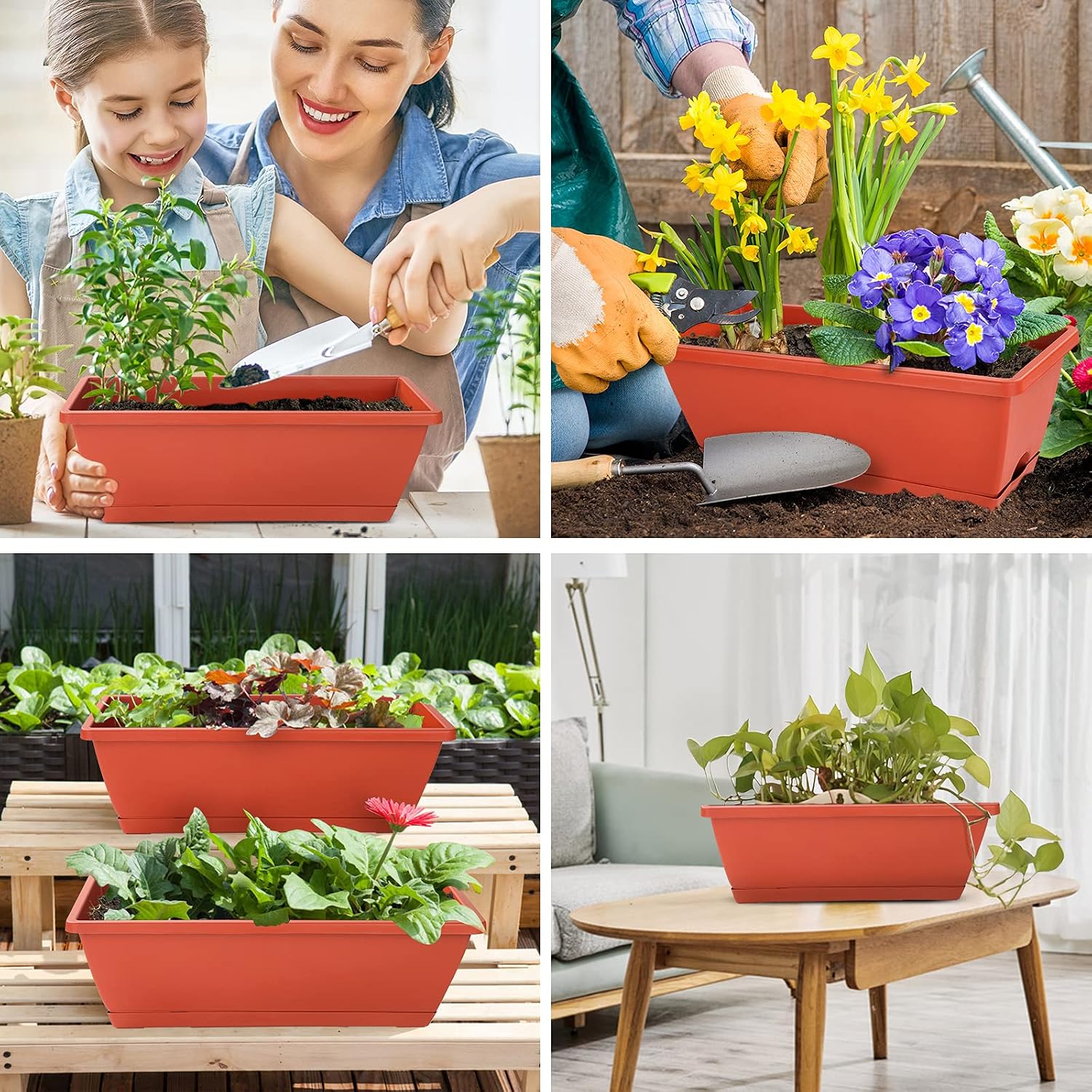 CHUKEMAOYI Window Box Planter, 7 Pack Plastic Vegetable Flower Planters Boxes 17 Inches Rectangular Flower Pots with