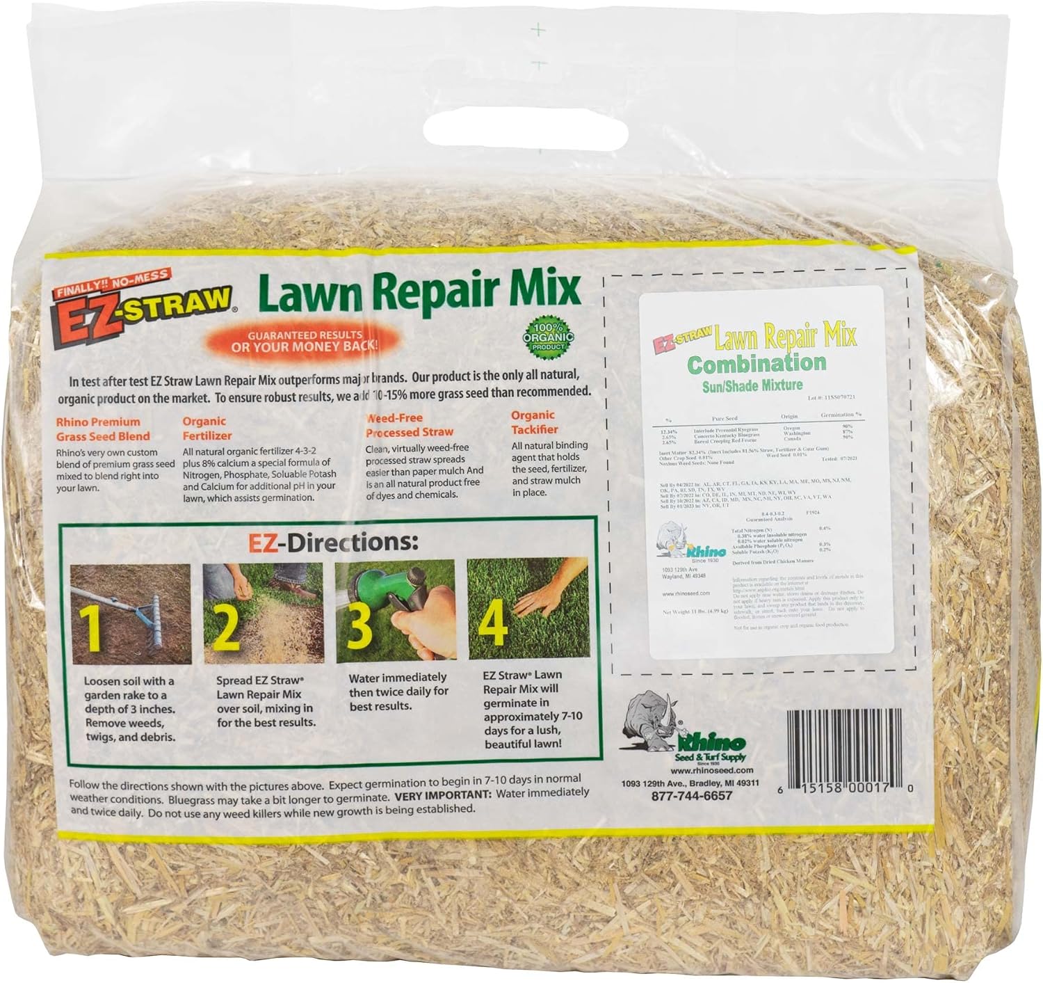 EZ Straw Lawn Repair Mix Tall Fescue Blend - Seed, Mulch and Fertilizer Combination, 11lbs (Covers 200sq ft.)