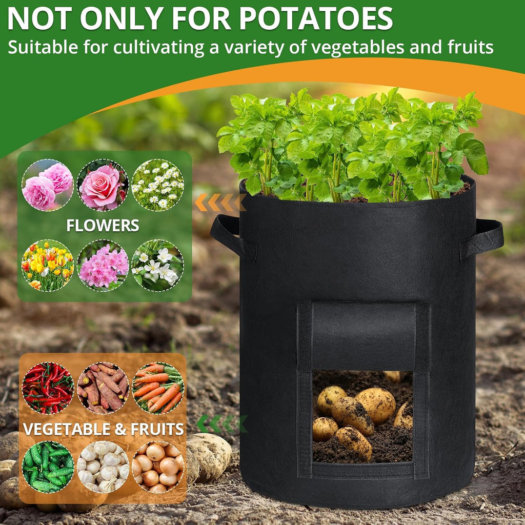 GOTGELIF 6 Pack 10 Gallon Potato Grow Bags with Flap, Thickened Nonwoven Fabric Grow Bags for Growing Potatoes