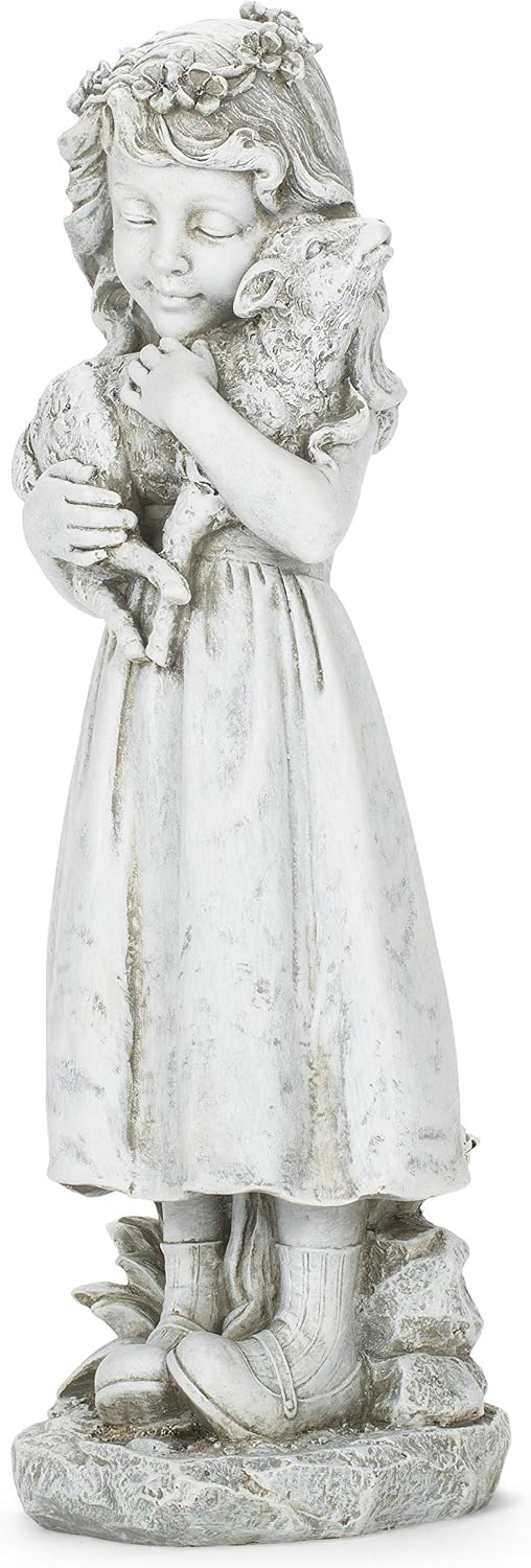 Joseph's Studio by Roman Inc. Girl with Lamb Garden Statue, Resin and Stone, Religious Sculpture, Garden Collection