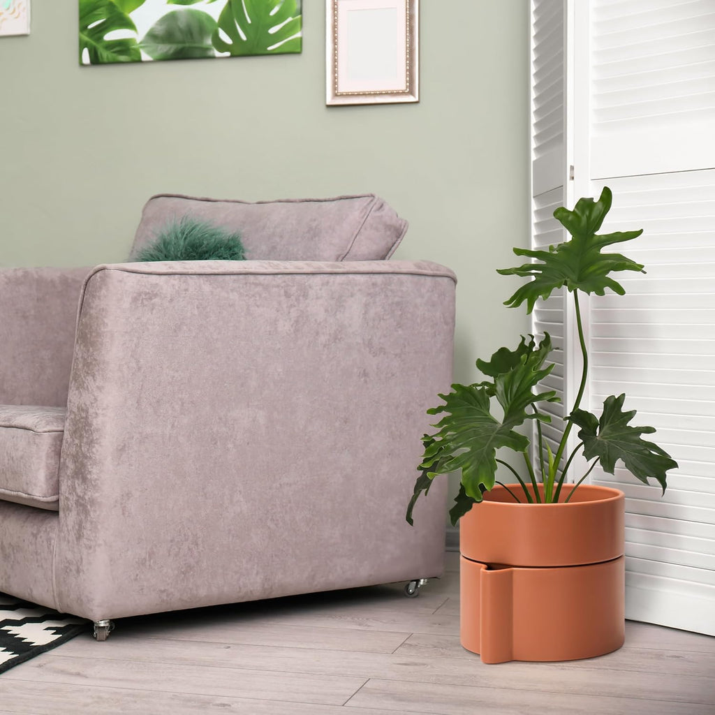 8 Inch Self-Watering Planter Pot with Terracotta Insert, Deep Water Reservoir, and Ceramic-Alike BPA-Free Plastic