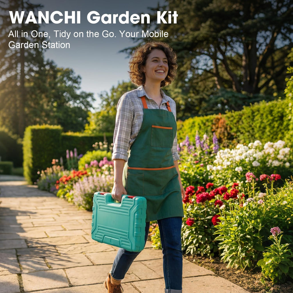 WANCHI Light Green Gardening Set, 10-Piece Garden Tool Kit with Trowel, Hoe, Shovel & Rake, Ideal Gardening Gift for