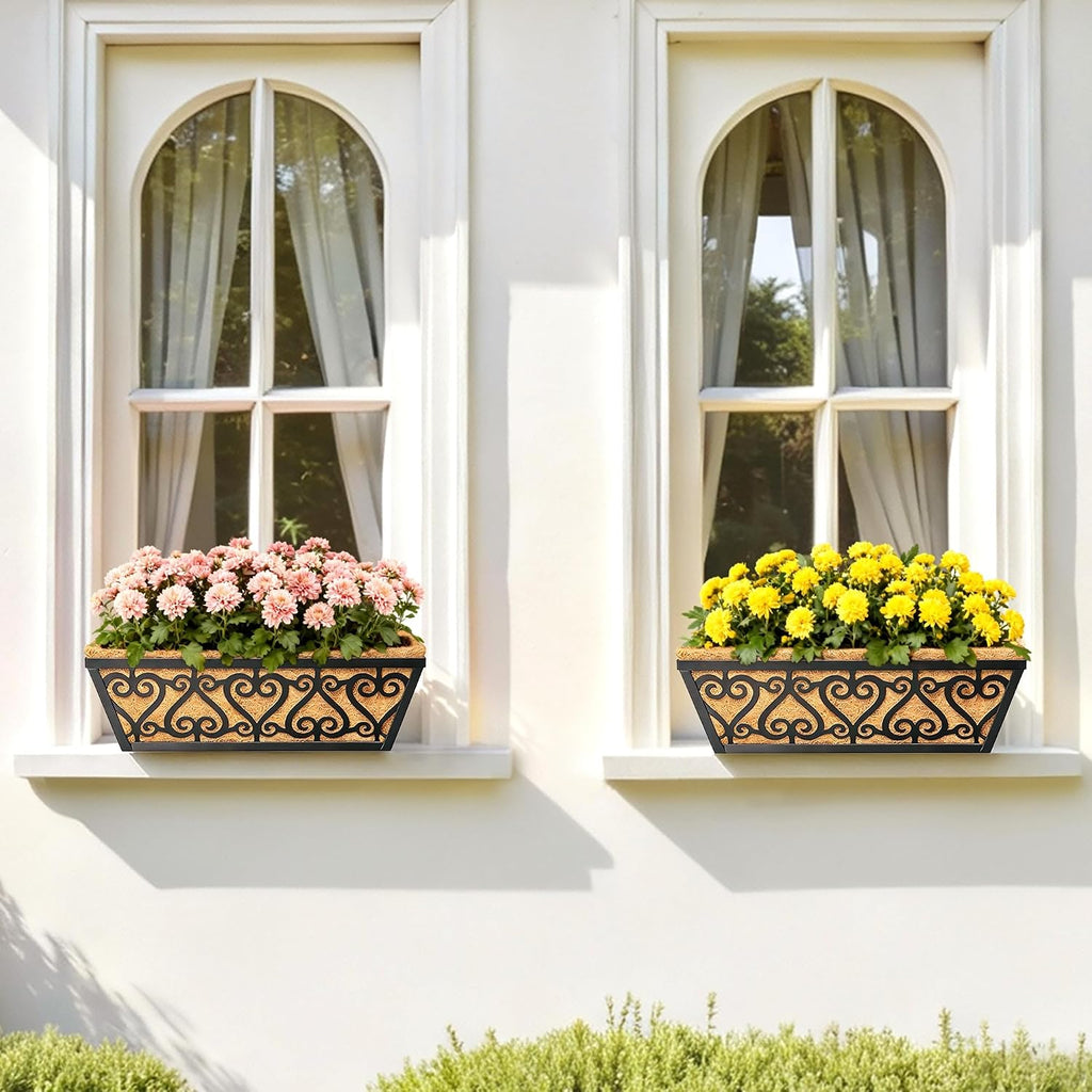 2 Pack 16 Inch Deck Railing Planter Box - Window Boxes Planters with Adjustable Brackets Coco Liners Balcony Planters