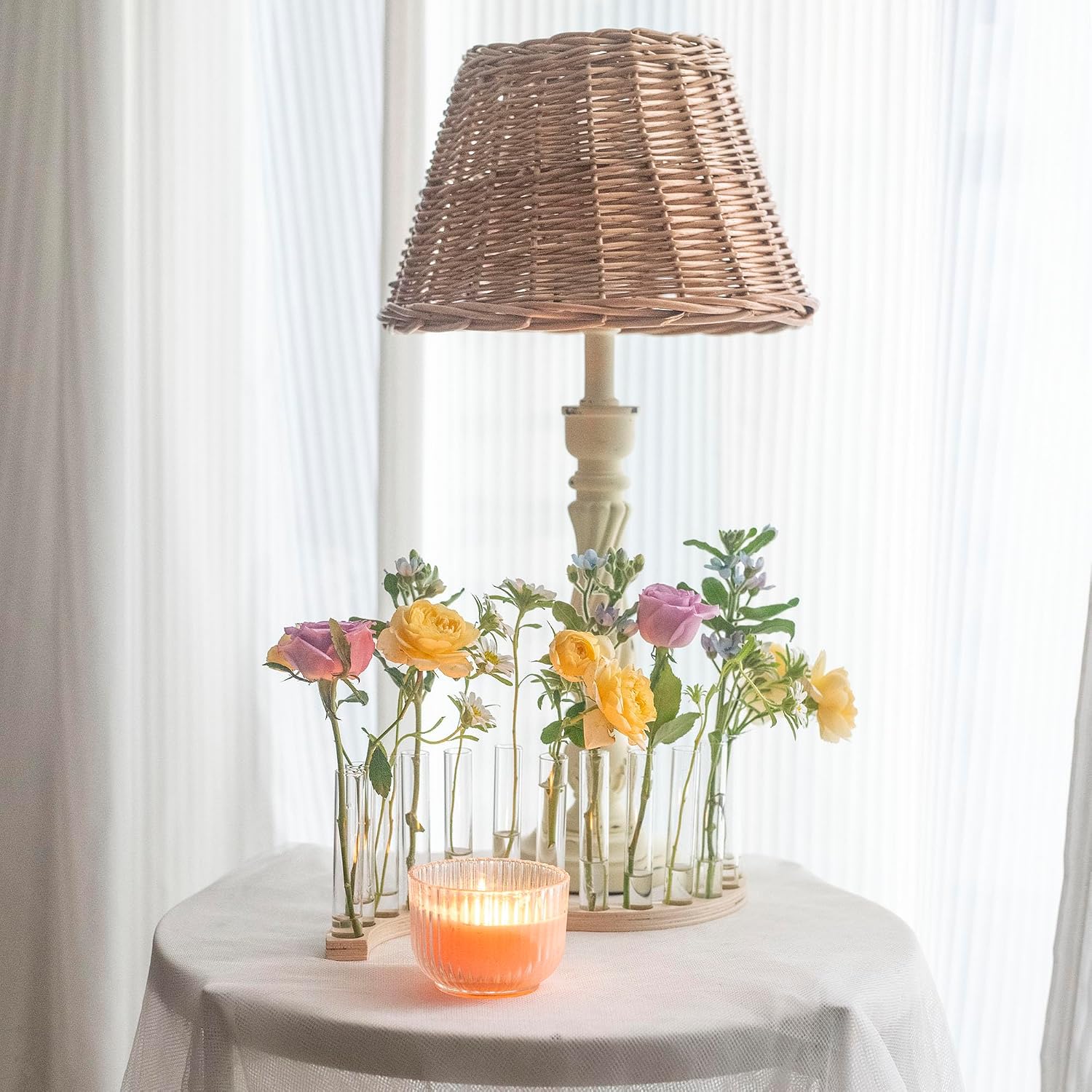 Test Tube Vases for Flowers，Small Plant Propagation Station，S Shape Plant Terrarium with Wooden Stand(Light Wood)