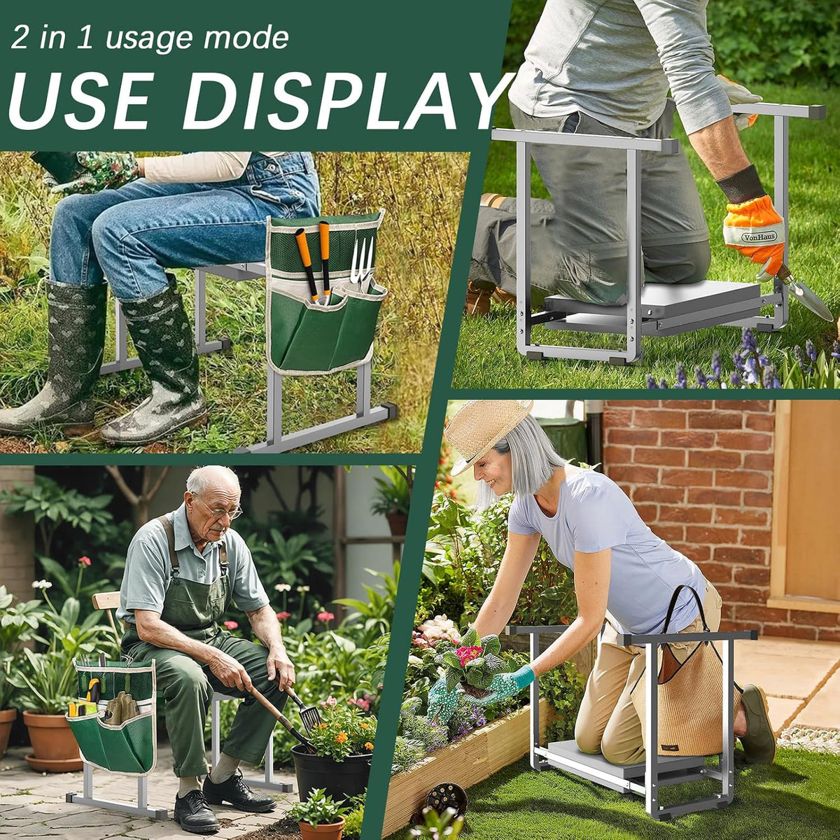 Garden Kneeler and Seat, 10.2" Stable and Save Anti-Tipping with Handle | Multifunctional Gardening Stool for Seniors