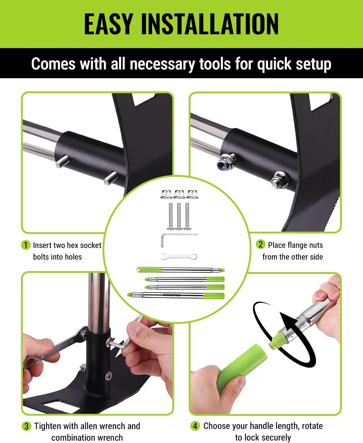 WORKPRO Weed Puller Tool with Long Handle, 2-in-1 Garden Hoe & Weed Rake | 29"-56" Adjustable Manual Weeding Tool