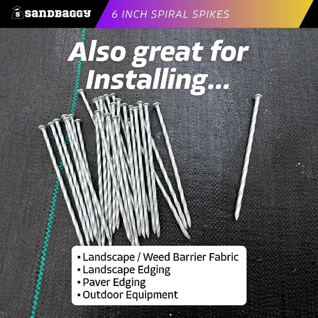 Sandbaggy 6 Inch Galvanized Artificial Turf Stakes - Spiral Landscape Nails - Ground Spikes/Pins for Synthetic Grass