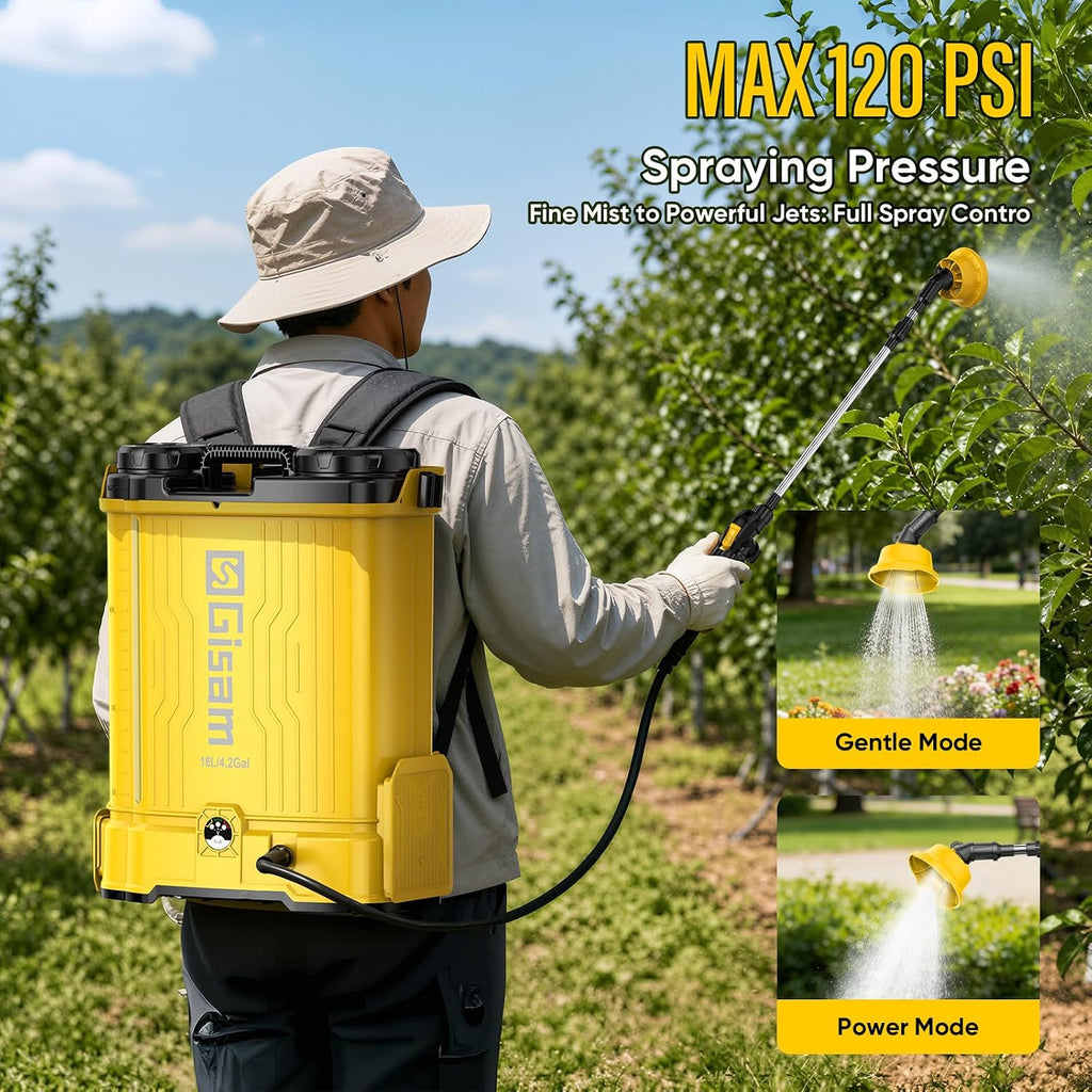 Battery Powered Backpack Sprayer with Auto Mixer,2 Batterie,120PSI Sprayer | 4.2 Gallon Electric Powerful Pump