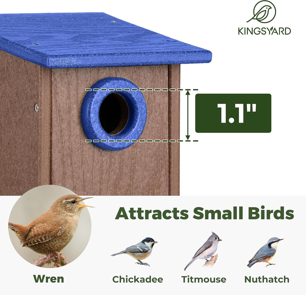 Kingsyard Recycled Plastic Bird House for Outdoors - Weatherproof Wren Bird Nesting with Predator Guard & Air Vents