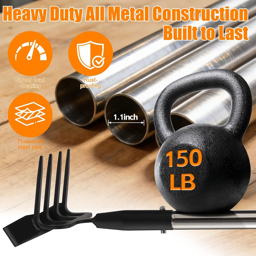 2-in-1 Heavy Duty Garden Hoe with 60" Adjustable Handle, Stirrup Hoe & Cultivator Weeding Rake - Lightweight Gardening