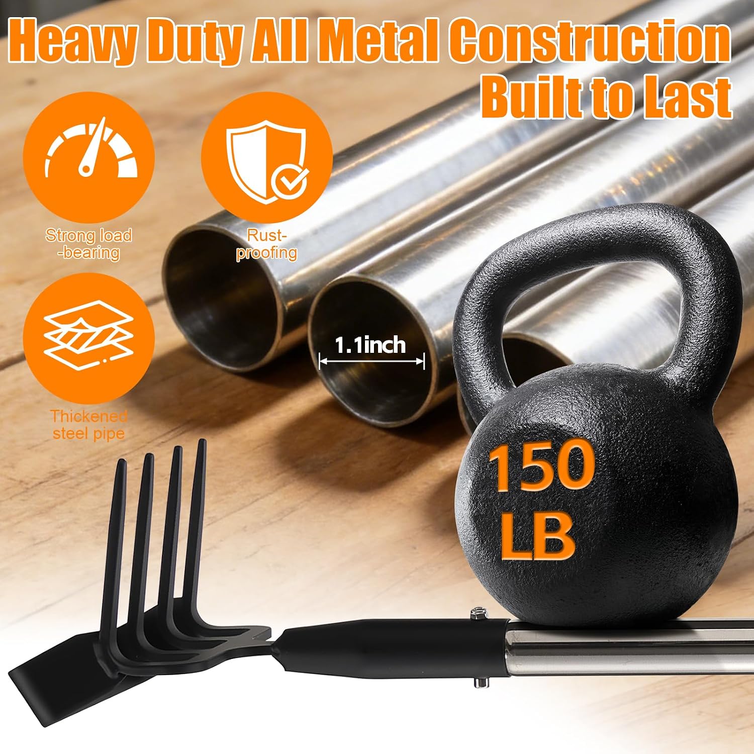 73 Inch Adjustable Long Handle Garden Hoe, 2-in-1 Heavy Duty Stirrup Hoe & Cultivator - Lightweight Weeding Rake for