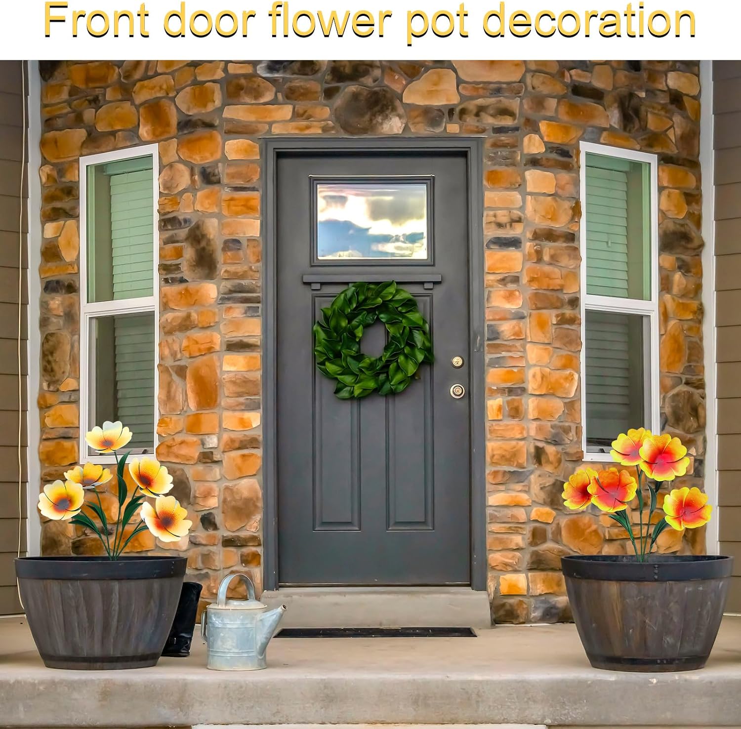 Yaocom 2 Pack Metal Flowers for Outdoor, Decorative Garden Stakes Yard Art, Outdoor Spring Garden Stake Summer Decor