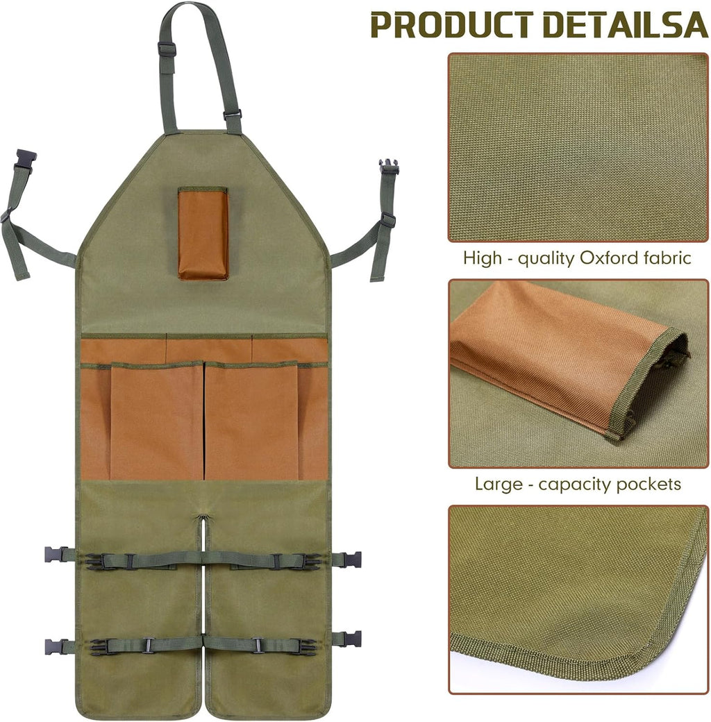 Shyyween Gardening Apron Adjustable Legs Waterproof Apron with 6 Release Pockets Army Green Adjustable Buckle for