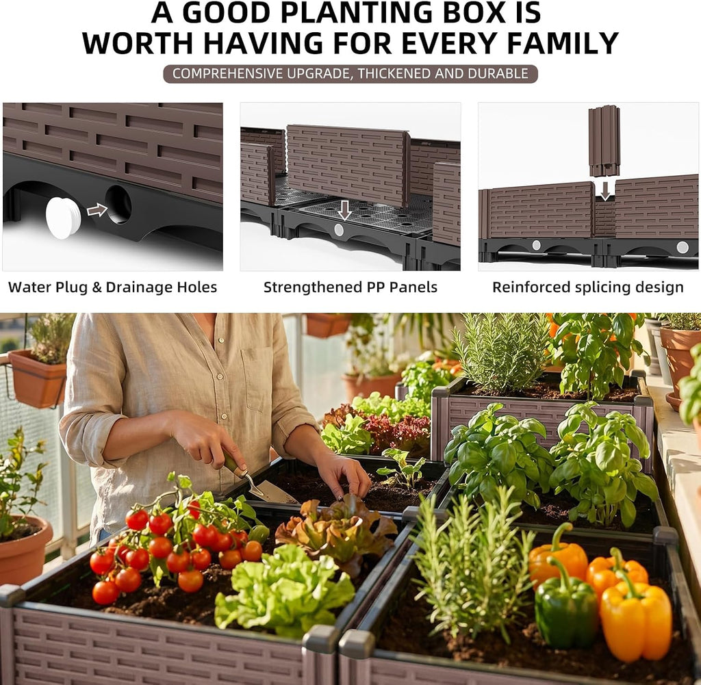 Modular Raised Garden Bed Kit – DIY Stackable Plant Stand with Self-Watering, 47.24"x15.75"x14.17" Brown Plastic