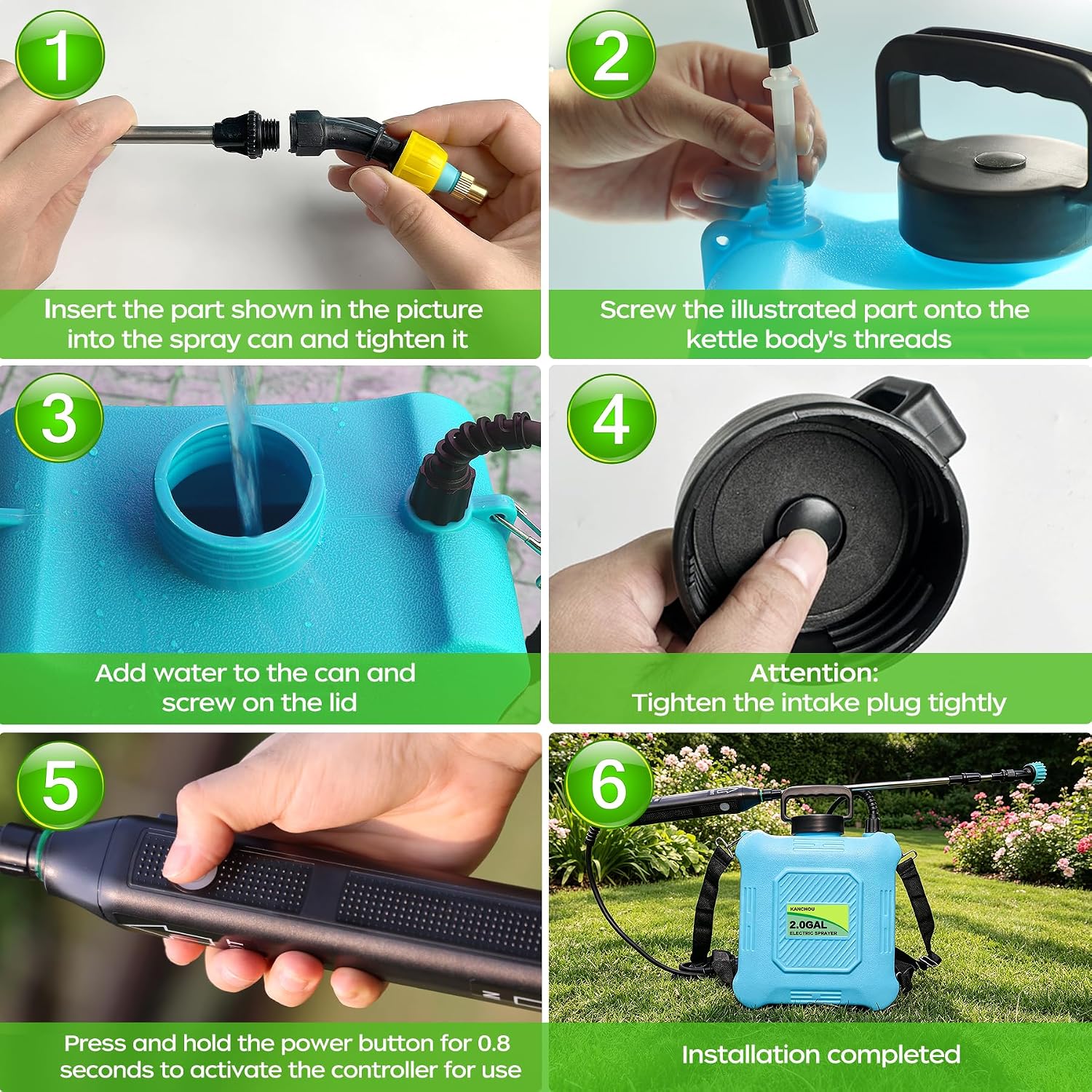 2-Gallon Battery-Powered Sprayer,6 Nozzles,2 Spray Modes, Telescopic Pole | Electric Sprayer for Lawn and Garden
