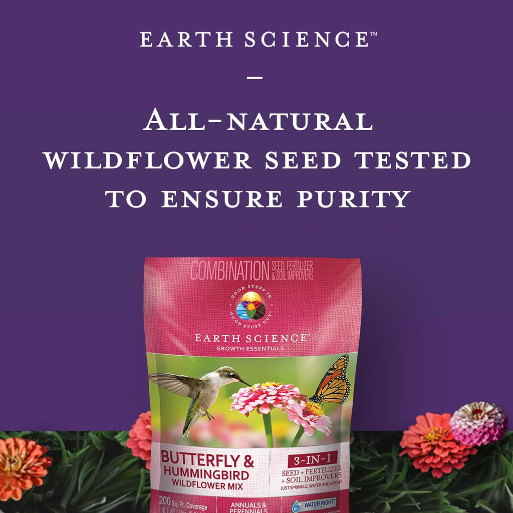 Earth Science Zinnia & Butterfly Wildflower Mix Bundle – 3-in-1 Seeds, Plant Food & Soil Conditioner – Non-GMO, Vibrant