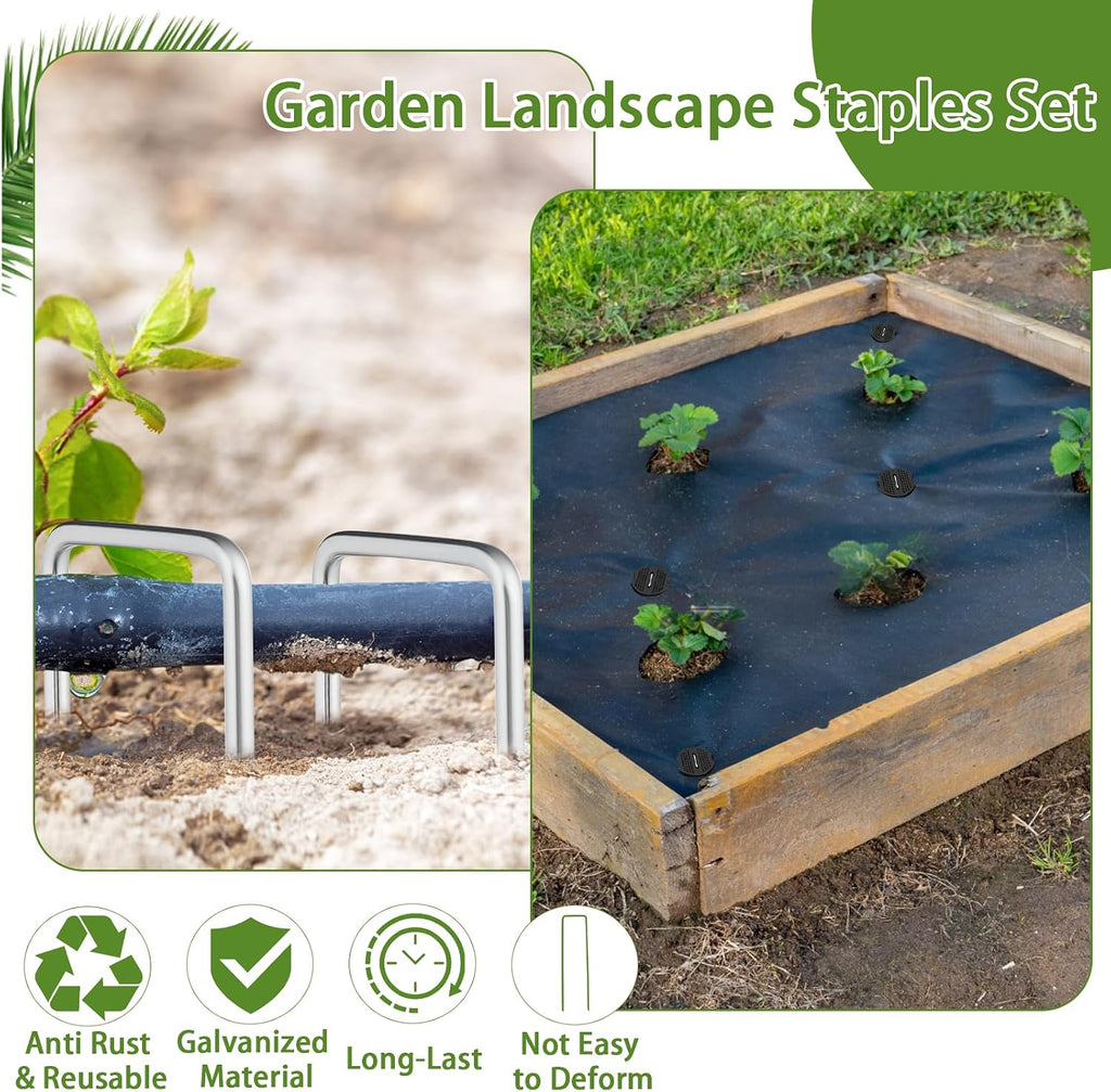 200PCS Garden Stakes Staples 6 inch Landscape Fabric Pins Lawn 100Pcs U Shaped Galvanized Staples Ground Stakes